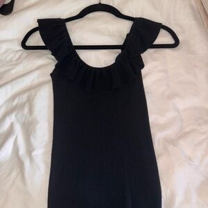 Black Ruffled Sleeveless Top